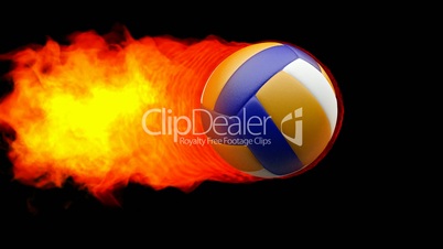 Volleyball fireball in flames on black background