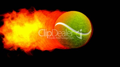 Tennis fireball in flames on black background