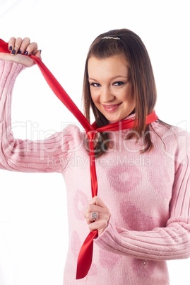 Woman with red tape
