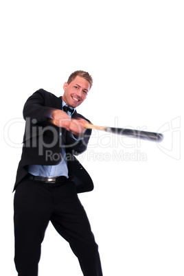 young business man with a baseball bat