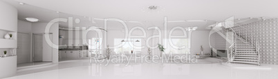 Interior of modern white apartment panorama 3d render