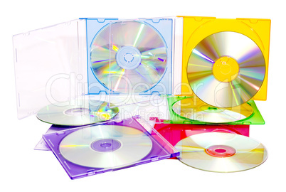 colorful CDs in boxes