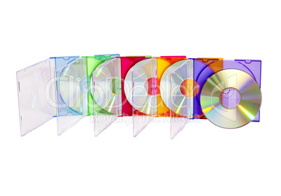 colorful CDs in boxes