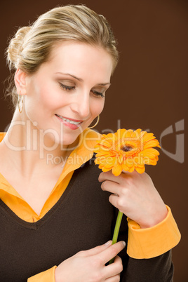 Flower romantic woman hold gerbera daisy