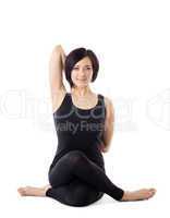 woman sit in yoga pose - cow face