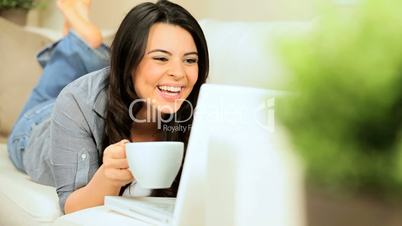Girl at Home with Coffee & Laptop