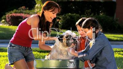 Mom & Children Bathing Family Bulldog