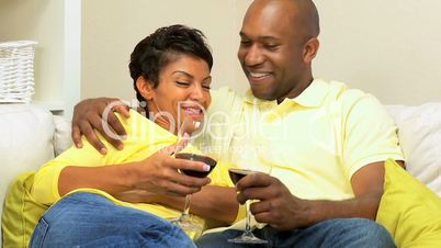 African-American Couple With  Glass of Wine