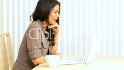 Brunette Girl Using Online Internet Webchat