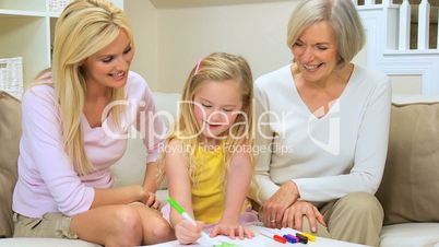 Little Blonde Girl Drawing for Mom & Grandma