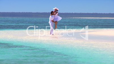 Happy Couple on Tropical Island Beach