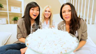 Girlfriends With Popcorn Using Internet Webchat