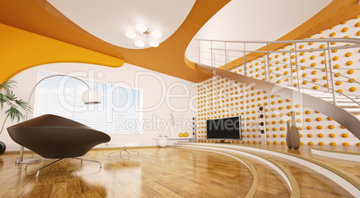 Modern interior of living room 3d render