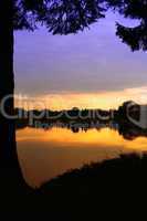 Sonnenuntergang am See mit Spiegelung und Baum