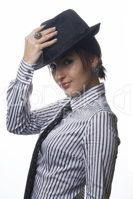 Woman with tie and hat