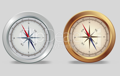 Silver and bronze compasses