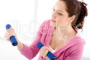 Fitness happy woman exercise dumbbell gym