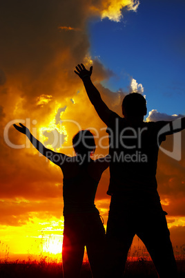loving couple.The evening coming sun for horizon