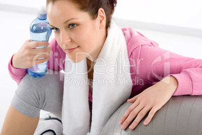 Fitness woman relax water bottle ball sportive