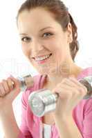 Fitness happy woman exercise dumbbell
