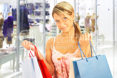 girl with bags - comparison shopping. Sale!
