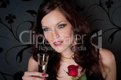 Cocktail party woman champagne rose evening