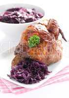 frischer Broiler und Rotkraut / fresh roasted chicken and red ca