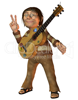 Mann mit Gitarre und Friedensgruss