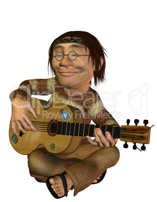 sitzender Hippie spielt Gitarre