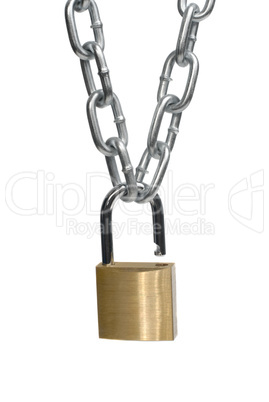 Open padlock and chain