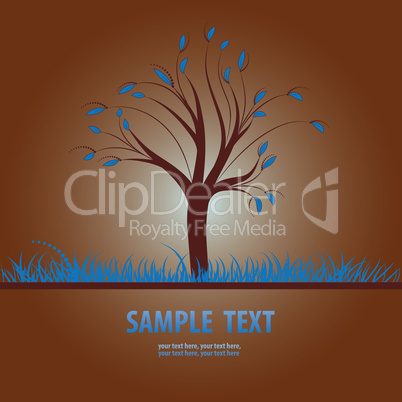 Card design with stylized tree and grass