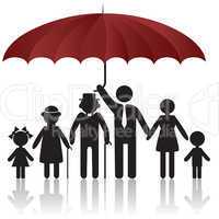 Silhouettes of family under umbrella cover