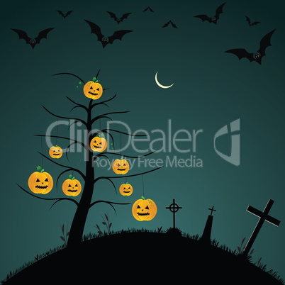 Halloween background with bats, pumpkins