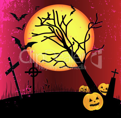 Grunge Halloween frame with bat, pumpkins