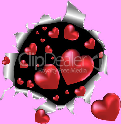 Tear paper with hearts. Vector illustration.