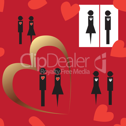 Seamless background with abstract couple and hearts