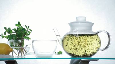 Herbal Tea in clear glass teapot