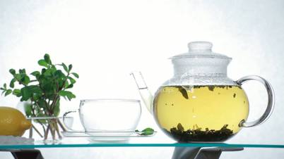 Herbal Tea in clear glass teapot