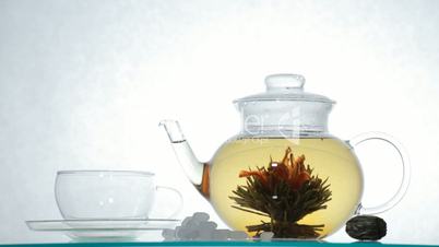 Woman take Green Chinese flower tea