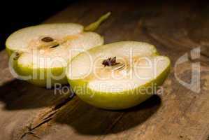fresh pear cutted  in half