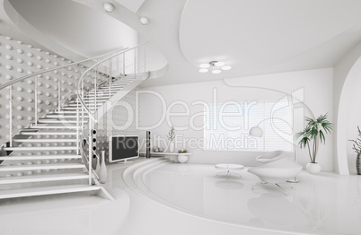 Modern interior design of living room 3d render