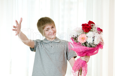 teenager with bouquet