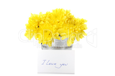 Yellow chrysanthemums in a pail