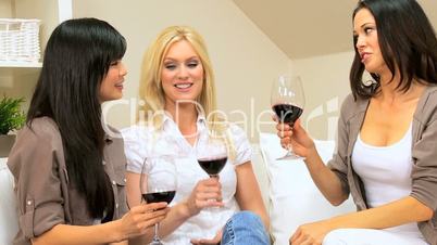 Pretty Girlfriends at Home Drinking Wine