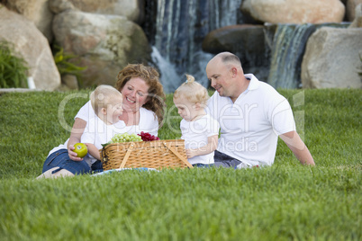 Happy Young Family Enjoy Picnic in Park
