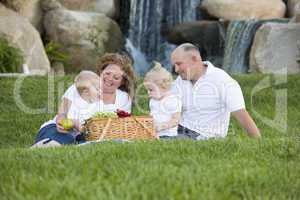Happy Young Family Enjoy Picnic in Park