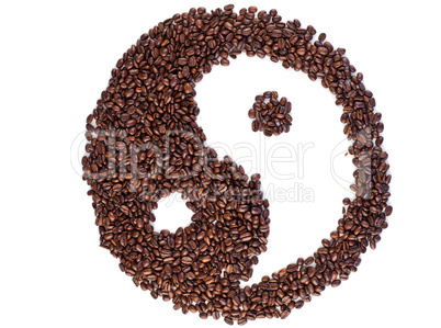 Brown and white symbol made of coffee beans