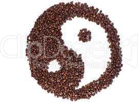 Brown and white symbol made of coffee beans