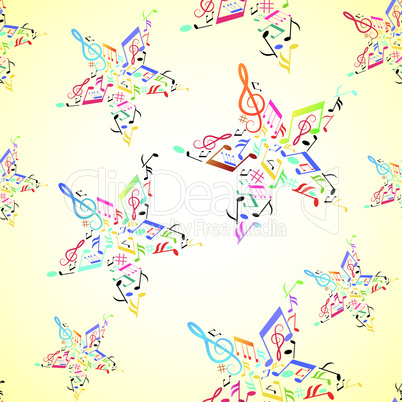 Music seamless background with note inside star.