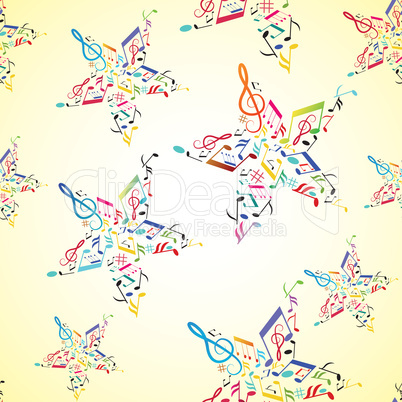 Music seamless background with note inside star